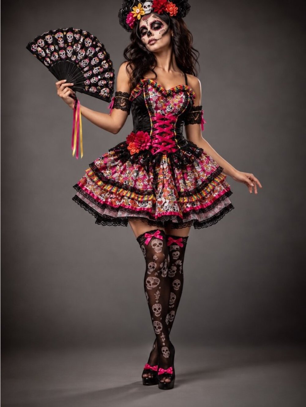 Day of the Dead~ Multicolor Dress Dia de los Muertas Fiesta Dress~Size Medium